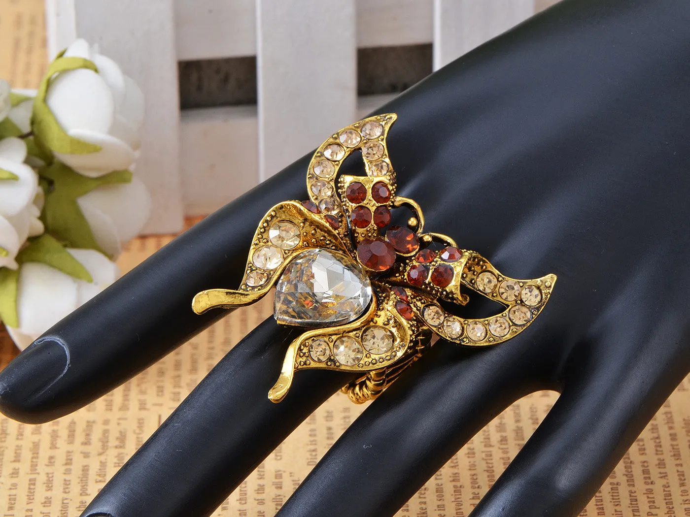 Antique Gold Topaz Folded Wing Butterfly Moth Bug Ring sold by Anna-Kaci product image thumbnail 2