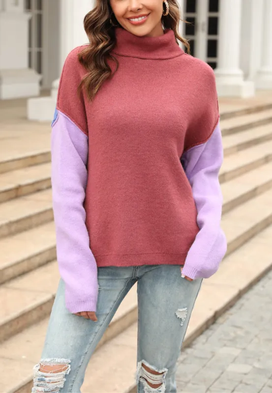 Color Block Wide Turtleneck Sweater sold by Anna-Kaci