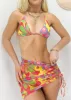 Halter String Triangle Cheeky Bikini Set & Ruched Drawstring Mesh Skirt - Rainbow Multicolor sold by Anna-Kaci