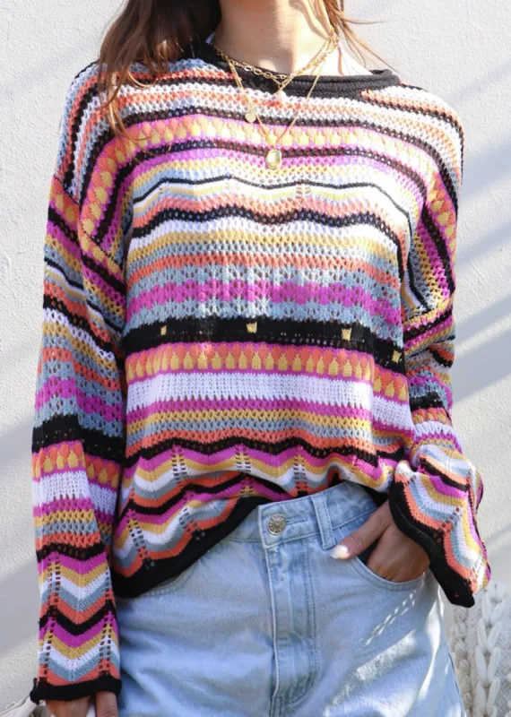 Multicolor Geometric Striped Sweater sold by Anna-Kaci