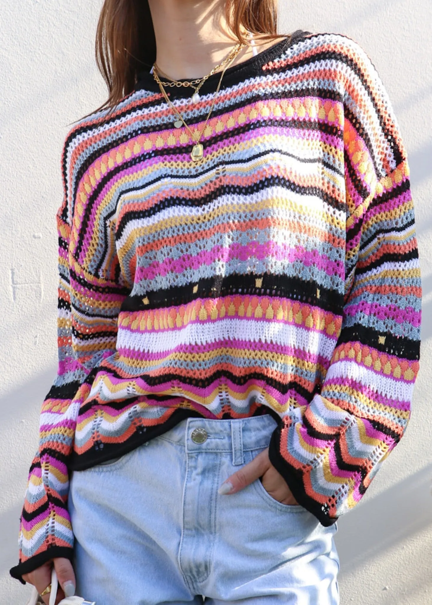 Multicolor Geometric Striped Sweater sold by Anna-Kaci product image thumbnail 2