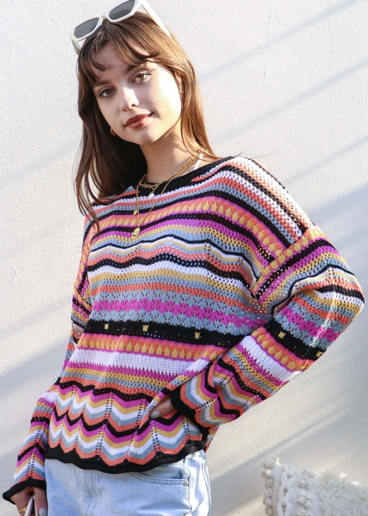 Multicolor Geometric Striped Sweater sold by Anna-Kaci product image thumbnail 3