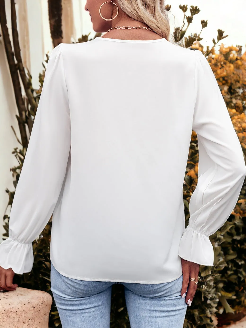 Lace Trim V Neck Bell Sleeve Top sold by Anna-Kaci product image thumbnail 4