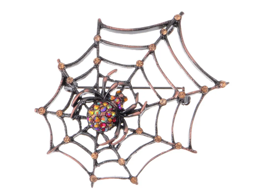 Copper Light Topaz Colored Antique Spider Web Brooch Pin sold by Anna-Kaci