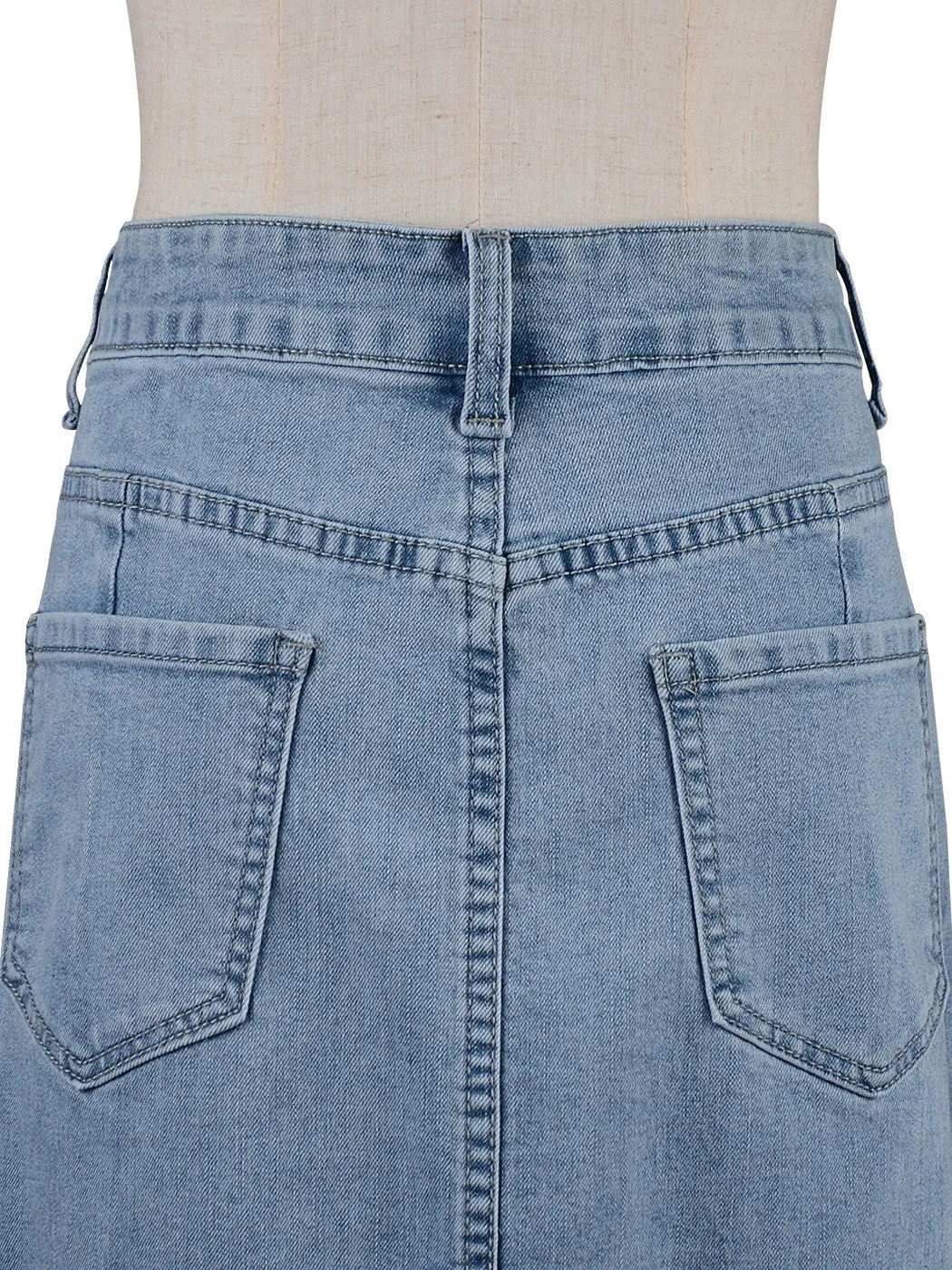 Women Comfy Soft Stretch Bodycon Blue Jean Pencil Midi Denim Skirt, Medium/Large, Black sold by Anna-Kaci product image thumbnail 5