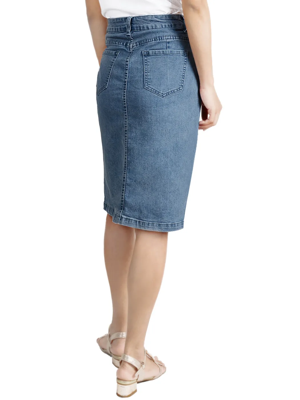 Women Comfy Soft Stretch Bodycon Blue Jean Pencil Midi Denim Skirt, Medium/Large, Black sold by Anna-Kaci product image thumbnail 3
