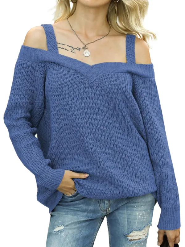 Long Sleeve Cold Shoulder Knit Pullover Sweater sold by Anna-Kaci