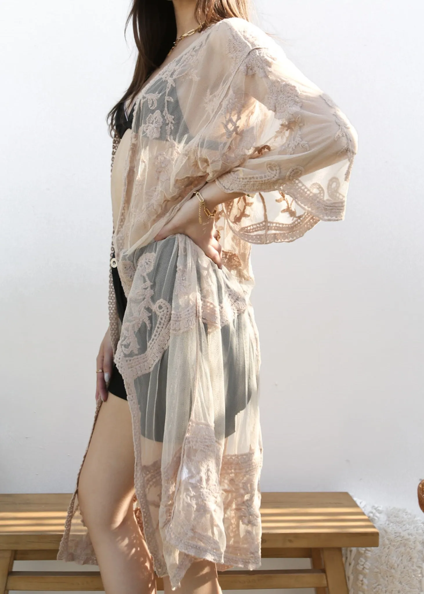 Embroidered Floral Butterfly Kimono Cover Up Cardigan sold by Anna-Kaci product image thumbnail 2