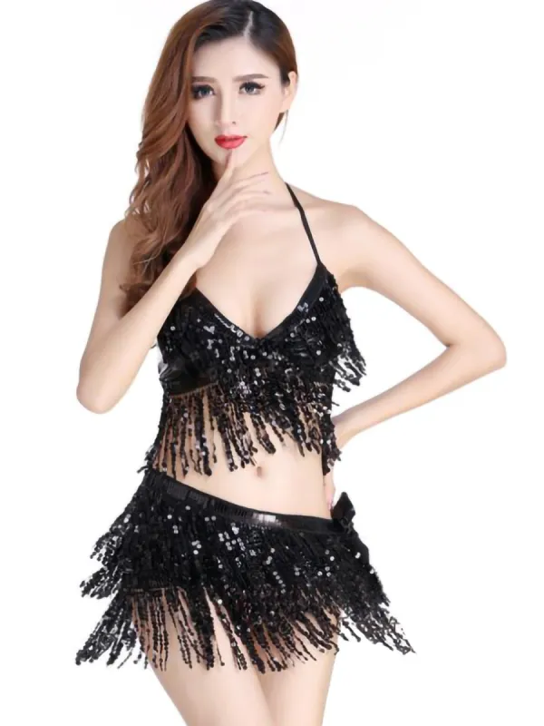 Cleopatra Sparkly Sequin Tassel Music Festival Two Piece Set sold by Anna-Kaci