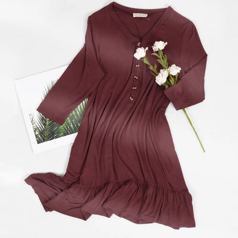 Button Down V-Neck Ruffle Tunic Dress sold by Anna-Kaci