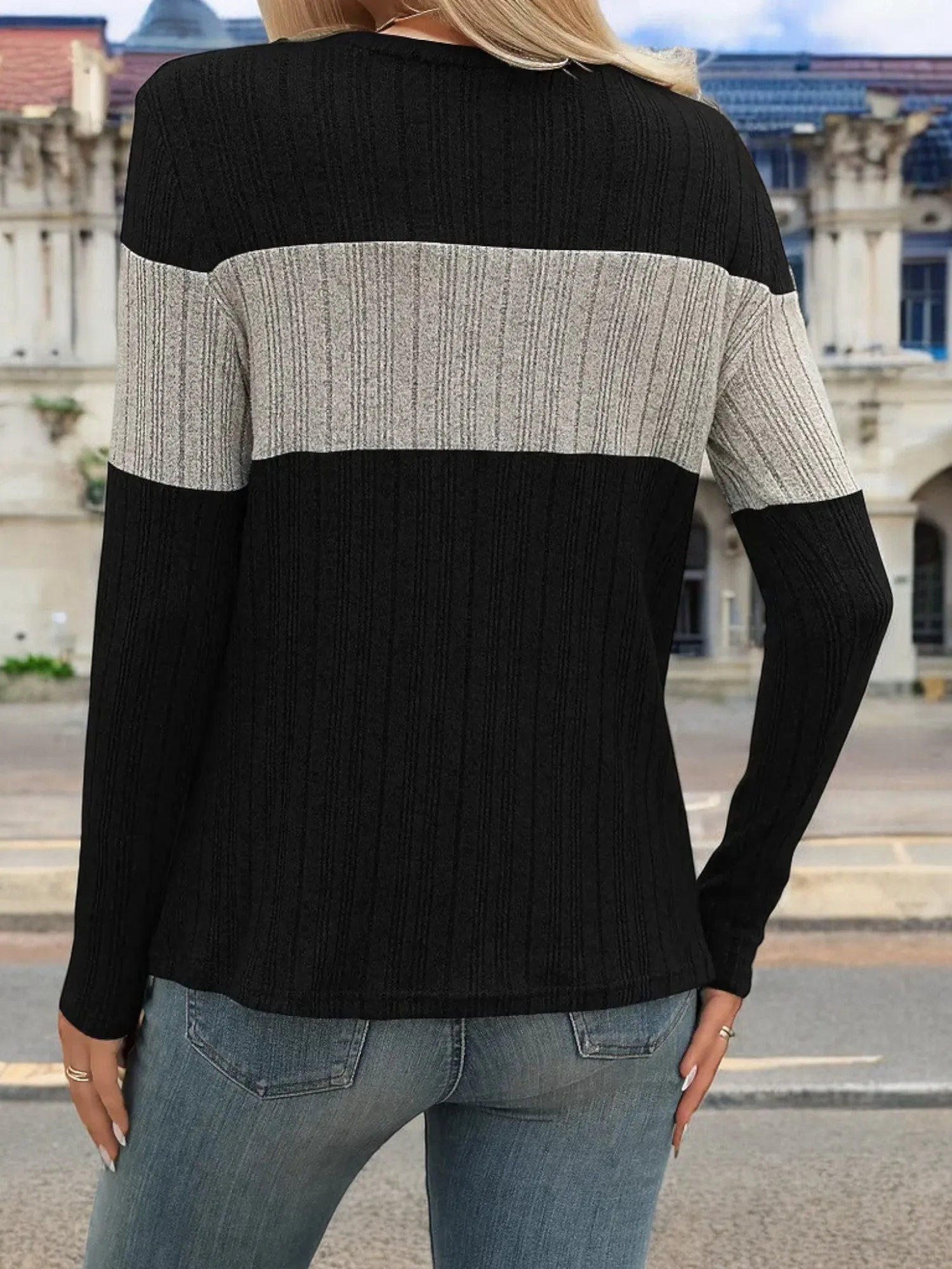 Anna-Kaci Women's Long Sleeve Color Block Knit Top with Crew Neck sold by Anna-Kaci product image thumbnail 3