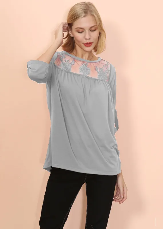 Lace Detail Mid Elbow Blouse sold by Anna-Kaci