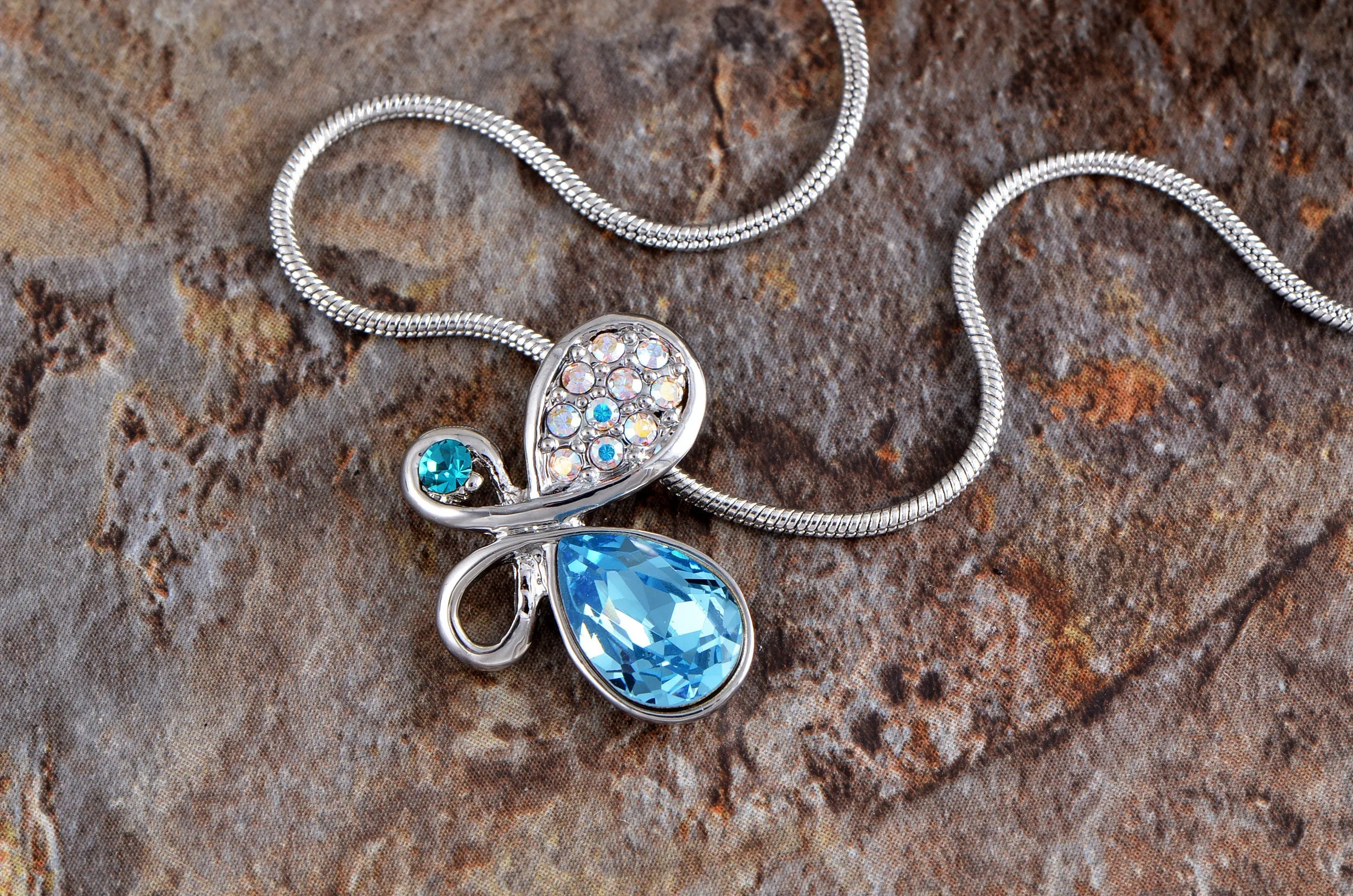 Swarovski Crystal Element Sapphire Ab Ss Abstract Butterfly Pendant Necklace sold by Anna-Kaci product image thumbnail 2