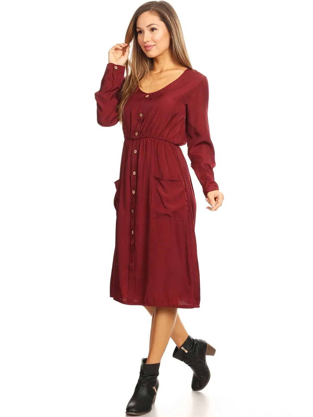 Long-Sleeve Button Down Swing Dress sold by Anna-Kaci product image thumbnail 2