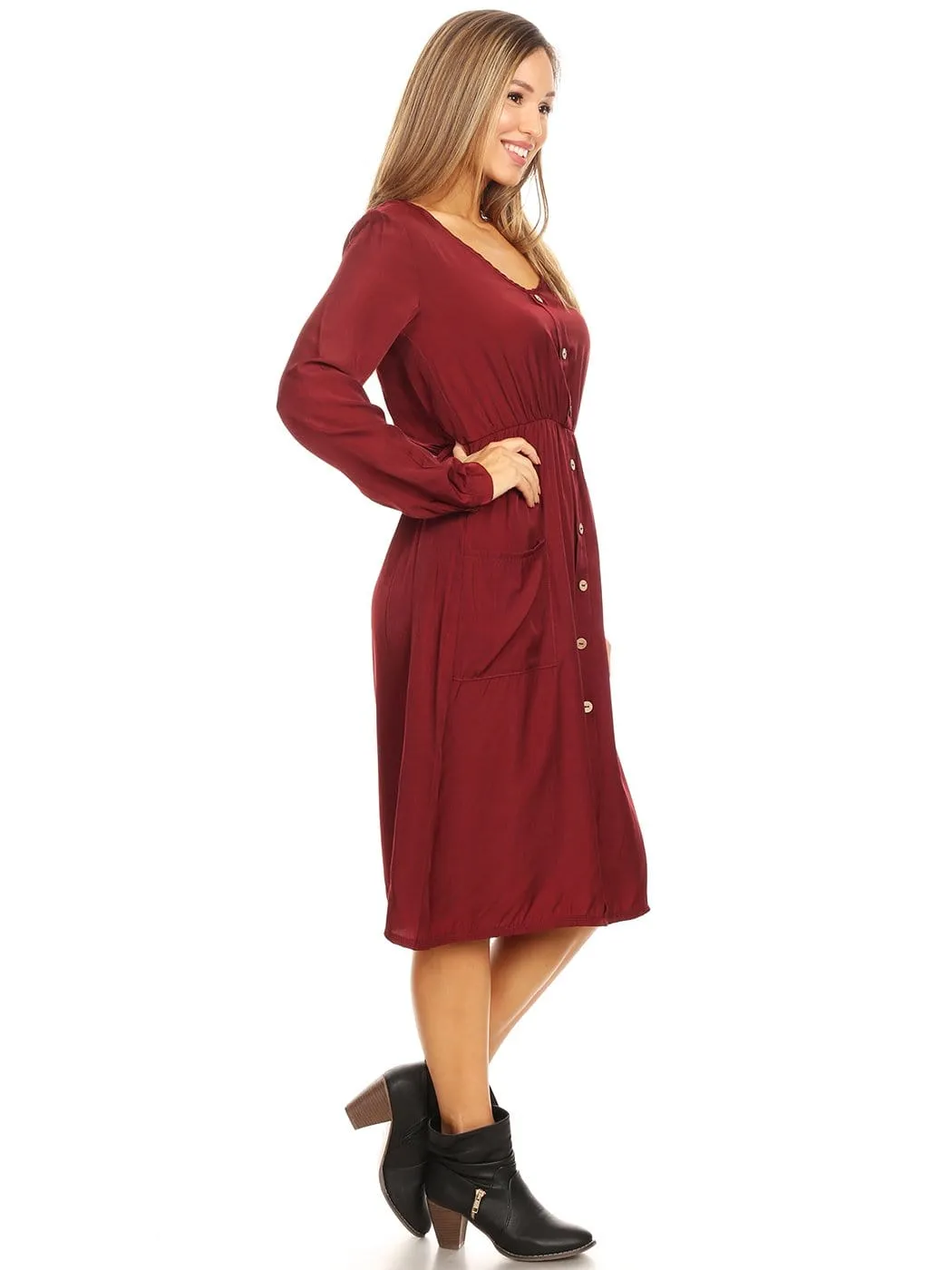 Long-Sleeve Button Down Swing Dress sold by Anna-Kaci product image thumbnail 3