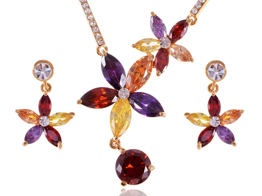 Swarovski Crystal Autumn Carnival Dangle Star Flower Earring Necklace Jewel Set sold by Anna-Kaci