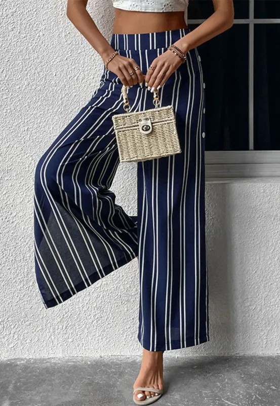 Striped Print Side Slit Pants sold by Anna-Kaci
