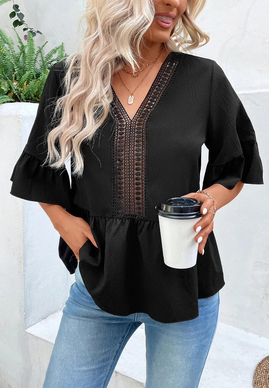 Crochet Detail Ruffle Hem Blouse sold by Anna-Kaci product image thumbnail 5