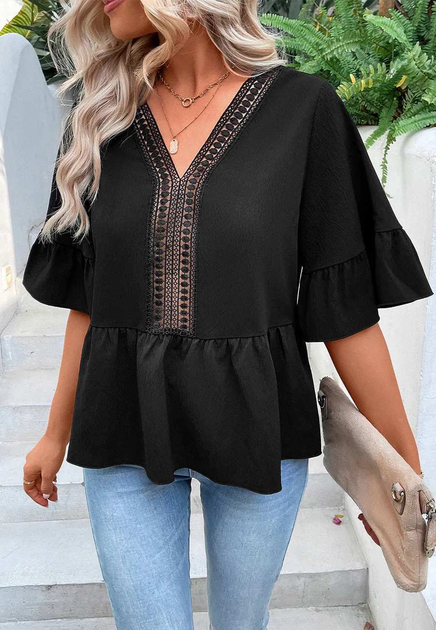 Crochet Detail Ruffle Hem Blouse sold by Anna-Kaci product image thumbnail 3