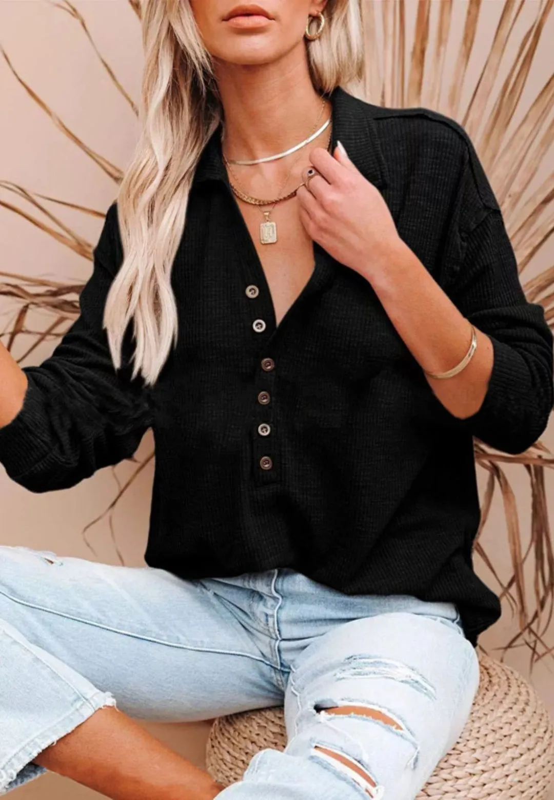 Collared Button Down Top sold by Anna-Kaci