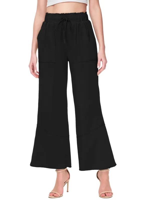 Anna-Kaci Womens High Waist Drawstring Wide Leg Long Pants Casual Loose Soft Ladies Pants with Pockets sold by Anna-Kaci