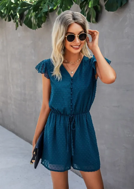 Swiss Dot Ruffle Sleeve Romper sold by Anna-Kaci