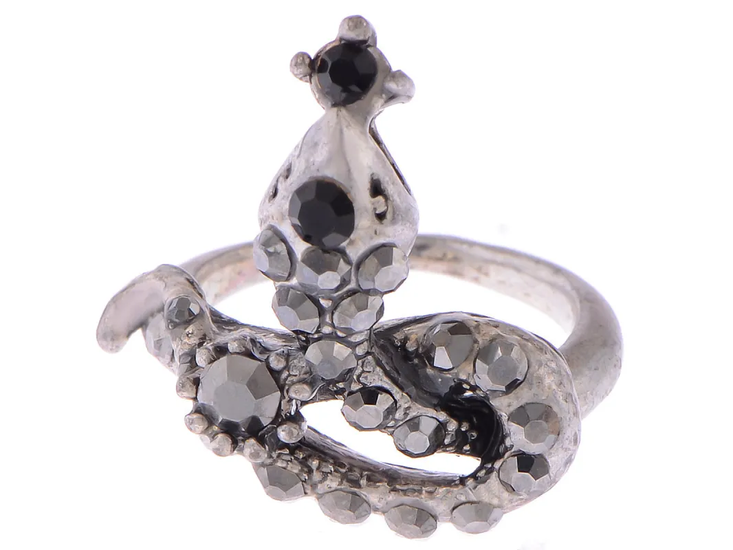 Design Jet Black Encrusted Snake Sized Ring sold by Anna-Kaci