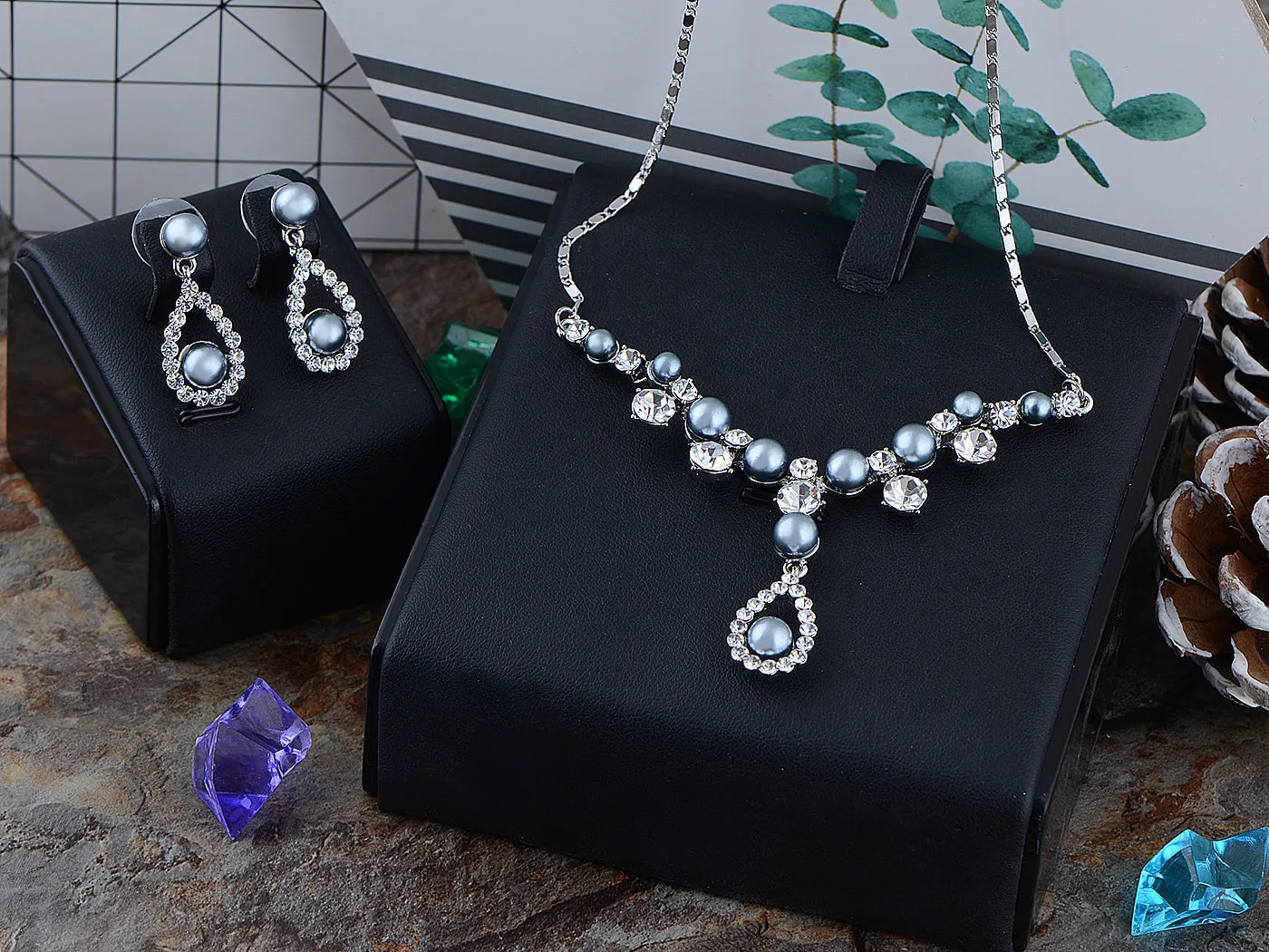 Swarovski Crystal Pearl Element Bridal Earring Necklace Set sold by Anna-Kaci product image thumbnail 3