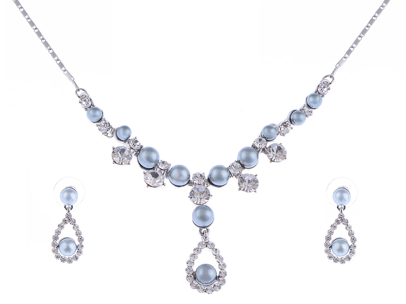 Swarovski Crystal Pearl Element Bridal Earring Necklace Set sold by Anna-Kaci