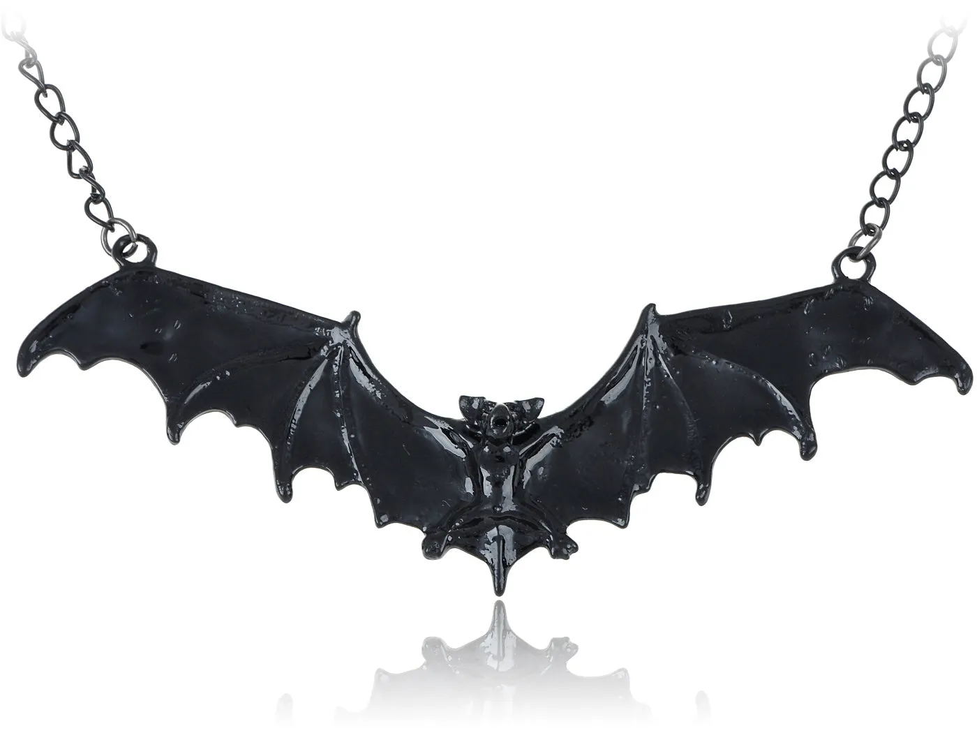 Frightening Halloween Black Enamel Paint Flying Bat Chain Necklace Pendant sold by Anna-Kaci