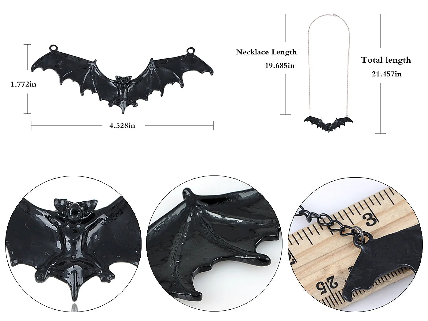 Frightening Halloween Black Enamel Paint Flying Bat Chain Necklace Pendant sold by Anna-Kaci product image thumbnail 5