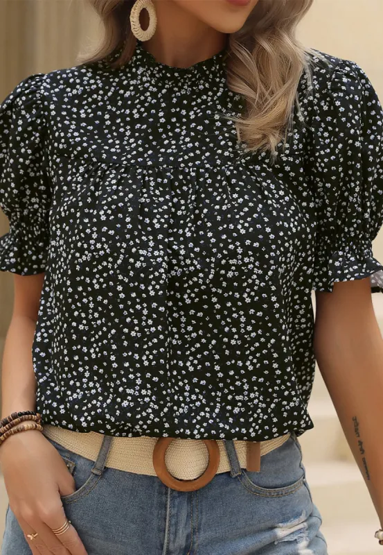 Ruffle Neck Keyhole Back Blouse sold by Anna-Kaci