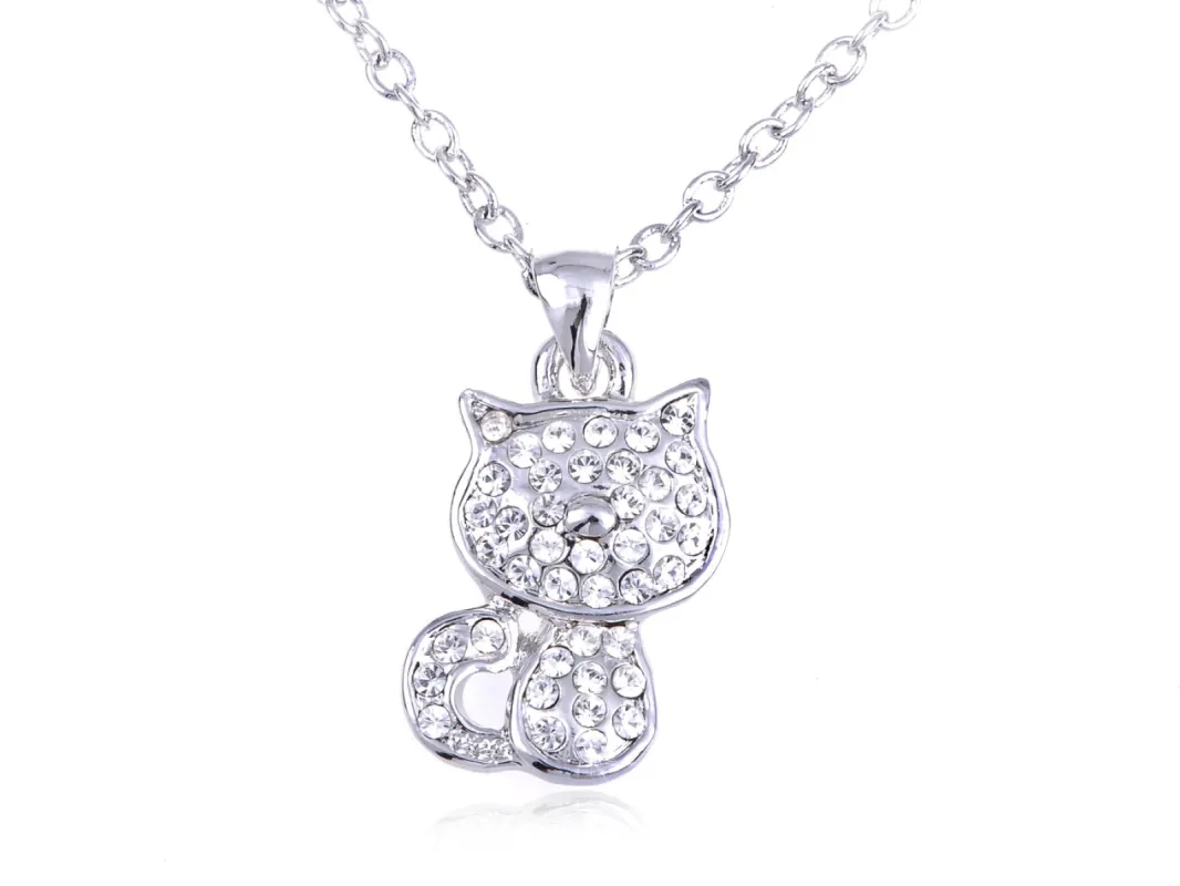 Swarovski Crystal Studded Sitting Casual Kitty Cat Pendant Necklace sold by Anna-Kaci