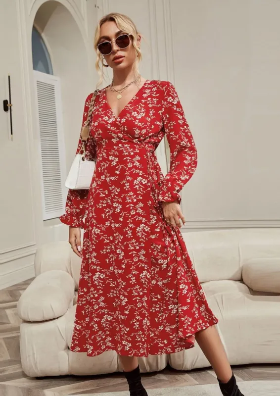 Surplice Neck Floral Dress sold by Anna-Kaci