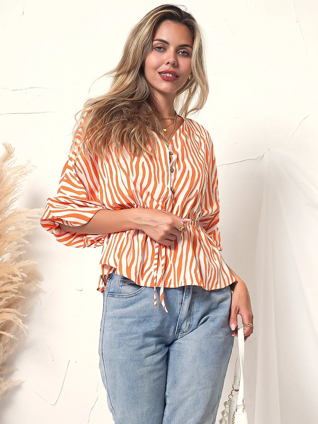 Zebra Print Long Sleeve Button Top sold by Anna-Kaci product image thumbnail 5