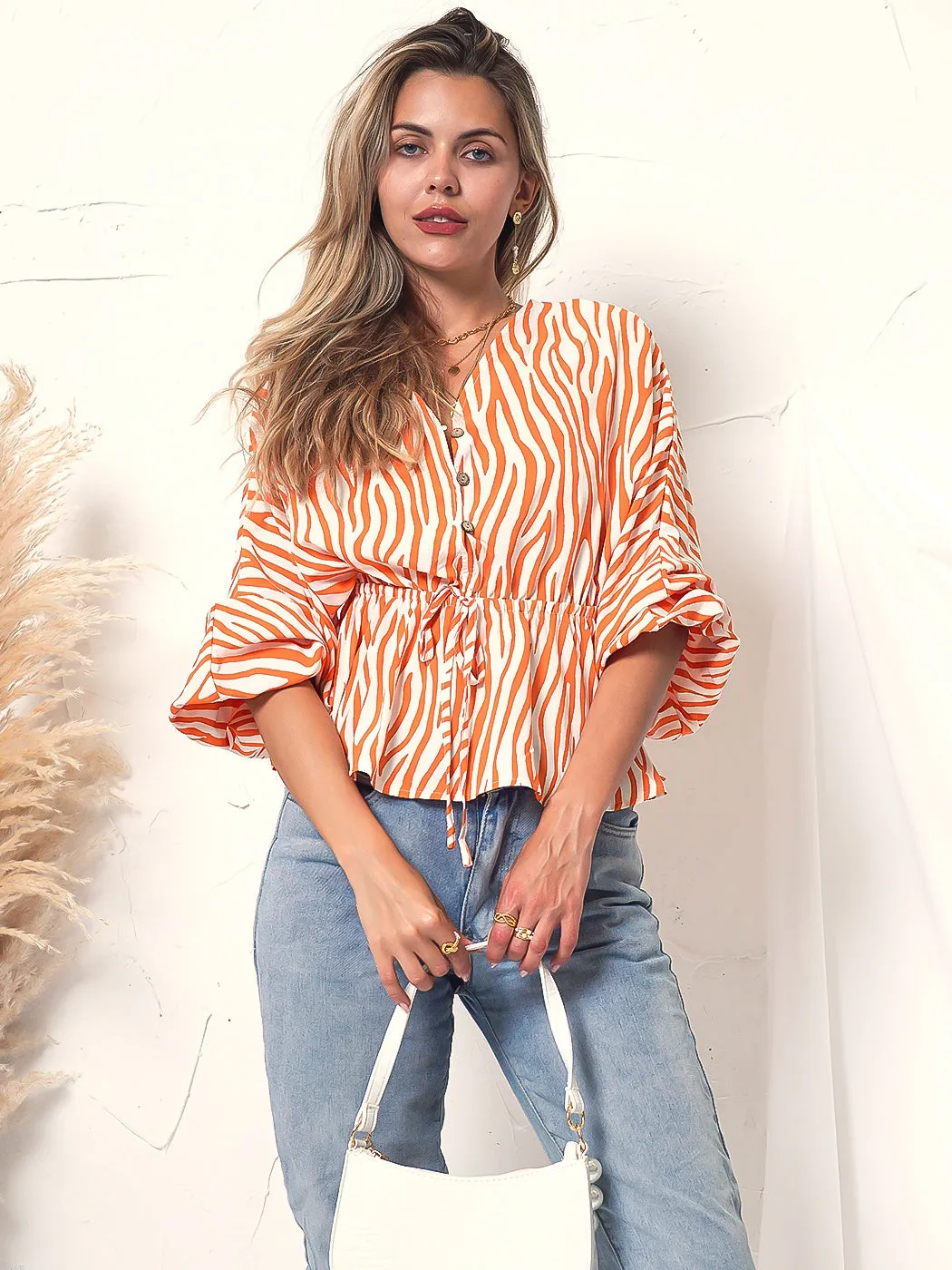 Zebra Print Long Sleeve Button Top sold by Anna-Kaci product image thumbnail 3