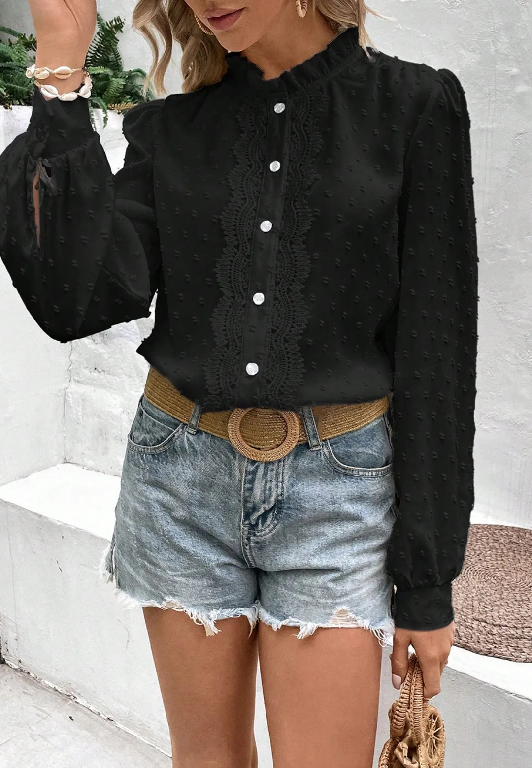 Lace Detail Swiss Dot Blouse sold by Anna-Kaci product image thumbnail 4