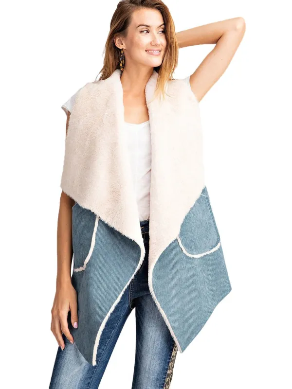 Corduroy Shearling Faux Fur Vest sold by Anna-Kaci