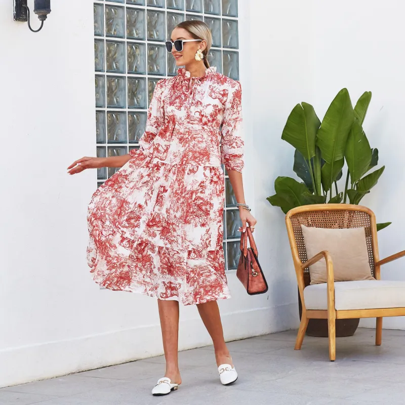 Vintage Print Tiered Hem Dress sold by Anna-Kaci