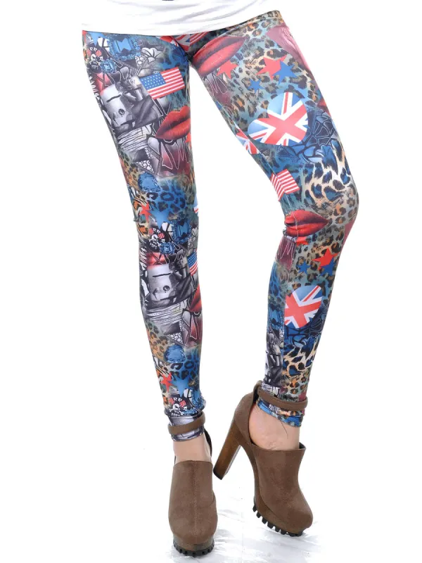 Free Size Red Blue Patriotic Gaga-Inspired Queen Animal Print Leggings sold by Anna-Kaci