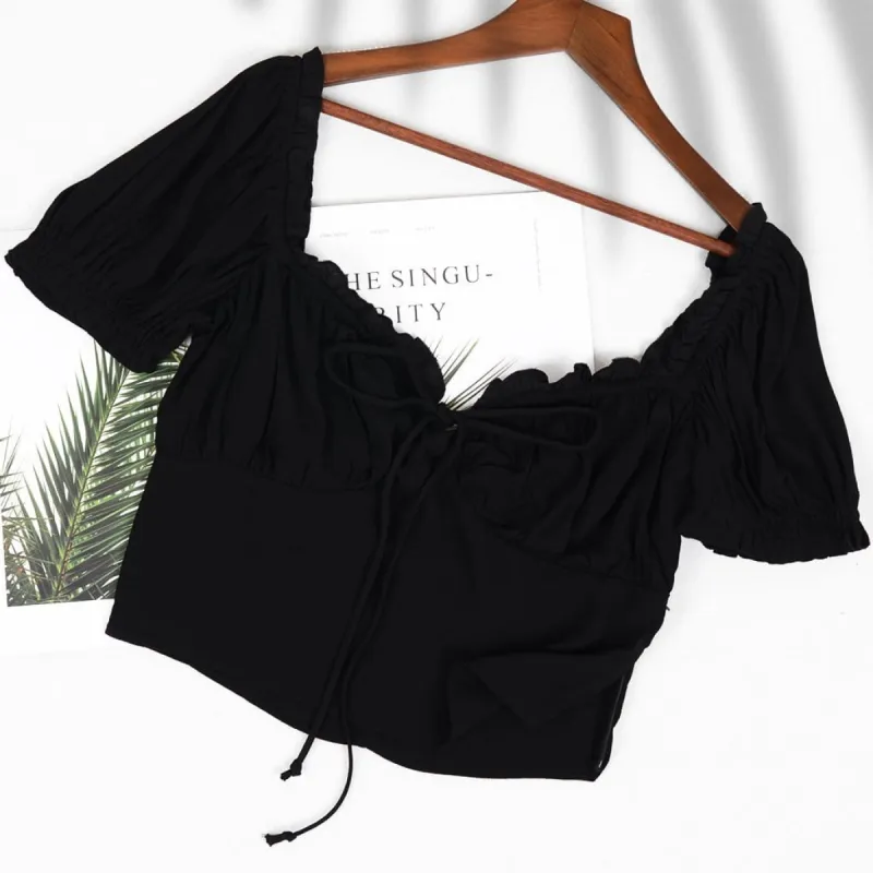 Boho Gathered Crop Top sold by Anna-Kaci