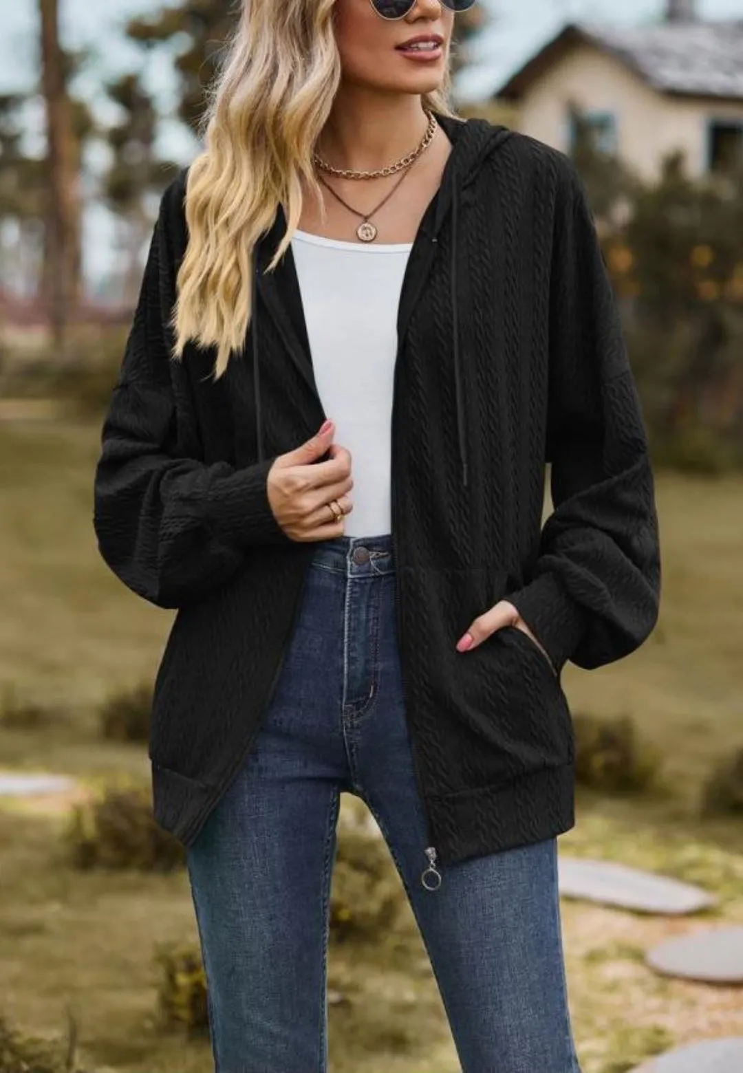 Cable Knit Zip-Up Jacket sold by Anna-Kaci product image thumbnail 4