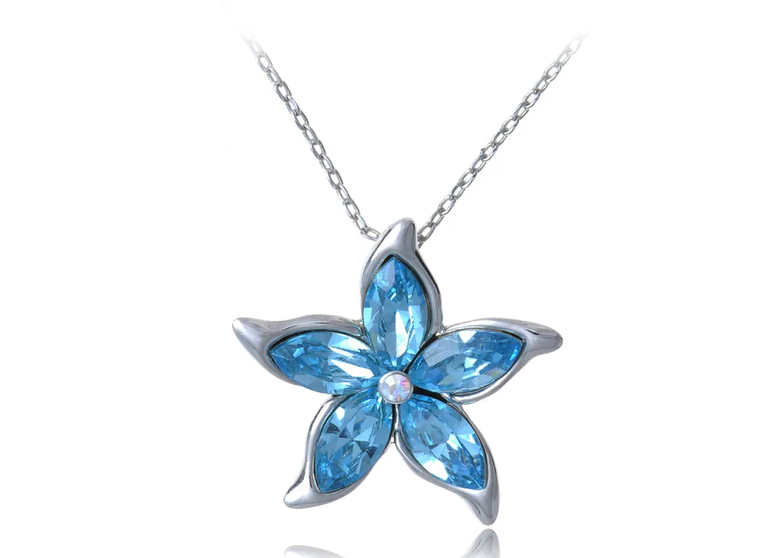 Swarovski Crystal Women's Aquamarine Blue Flower Pendant Necklace With Silver Chain sold by Anna-Kaci