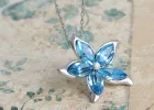 Swarovski Crystal Women's Aquamarine Blue Flower Pendant Necklace With Silver Chain sold by Anna-Kaci