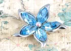 Swarovski Crystal Women's Aquamarine Blue Flower Pendant Necklace With Silver Chain sold by Anna-Kaci