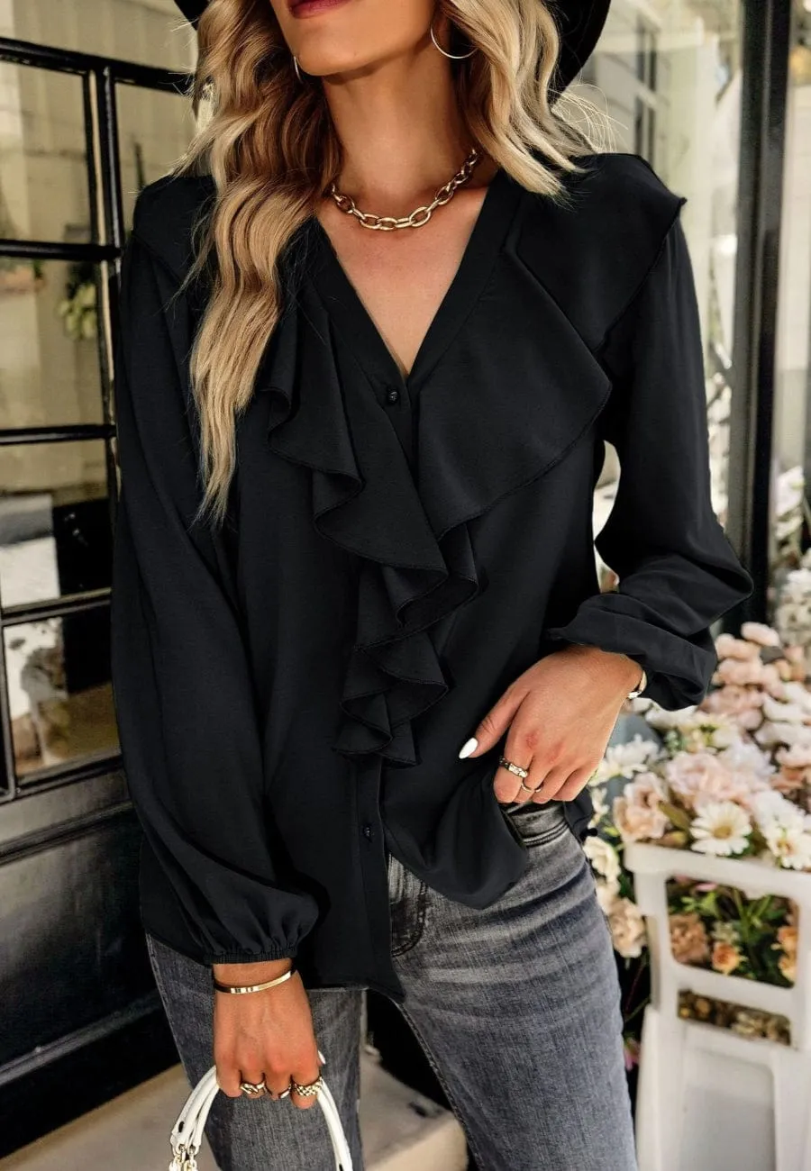 Ruffle Front Vintage Blouse sold by Anna-Kaci product image thumbnail 3