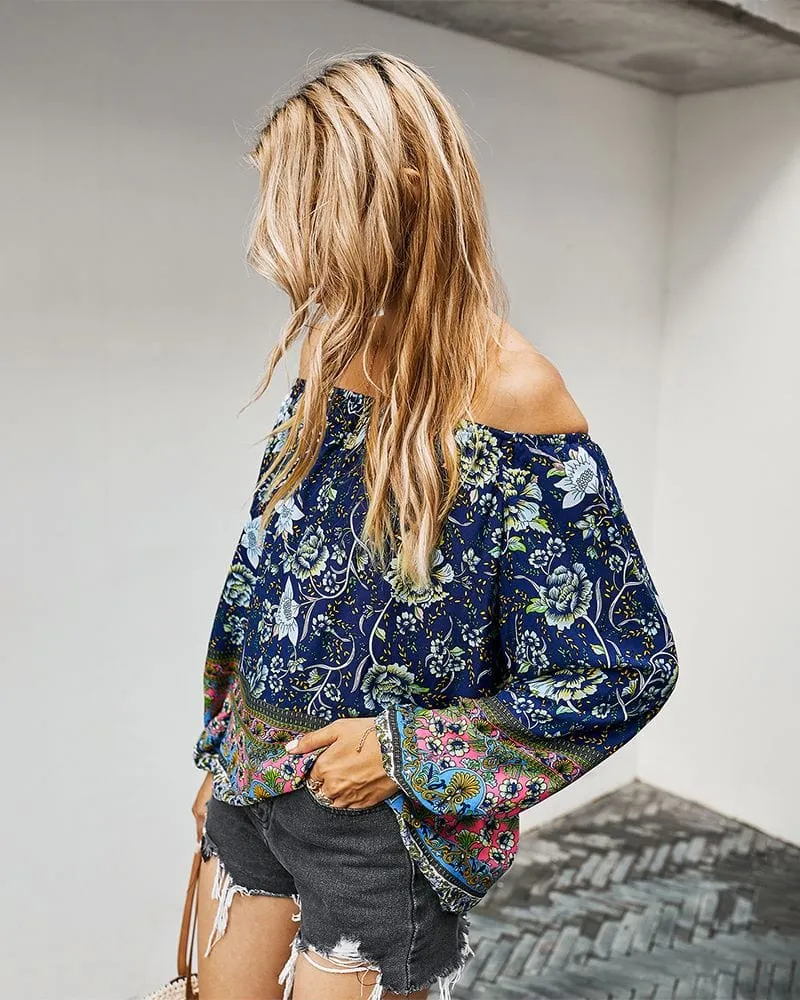 Boho Print Off Shoulder Blouse sold by Anna-Kaci product image thumbnail 4