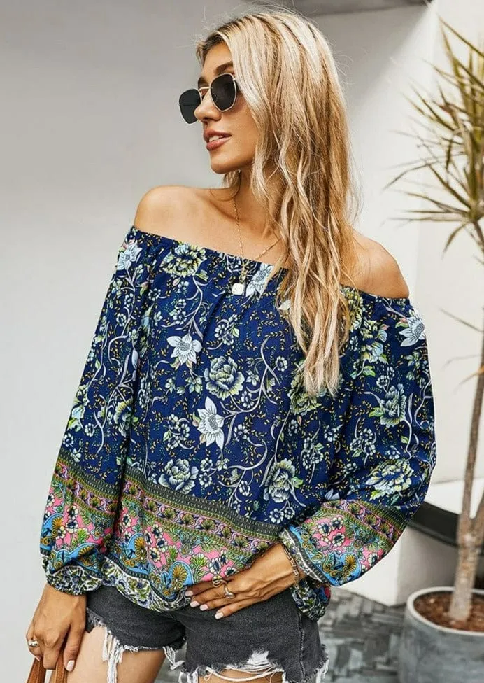 Boho Print Off Shoulder Blouse sold by Anna-Kaci