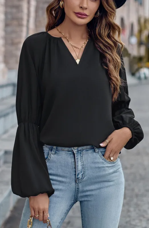 Solid Double Puff Sleeve Blouse sold by Anna-Kaci