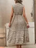 Cap Sleeve Button-Front Midi Dress with Geometric Print and Waist Tie sold by Anna-Kaci
